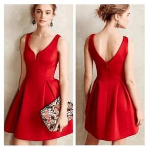 Ali Ro Anthropologie Sz 6 red fit flare deep v plunge dress prom or cocktail